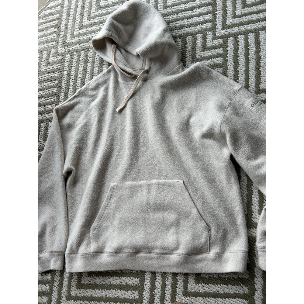 Men's Medium ALO YOGA SCHOLAR HOODED SWEATSHIRT Super Soft! Cream Pullover